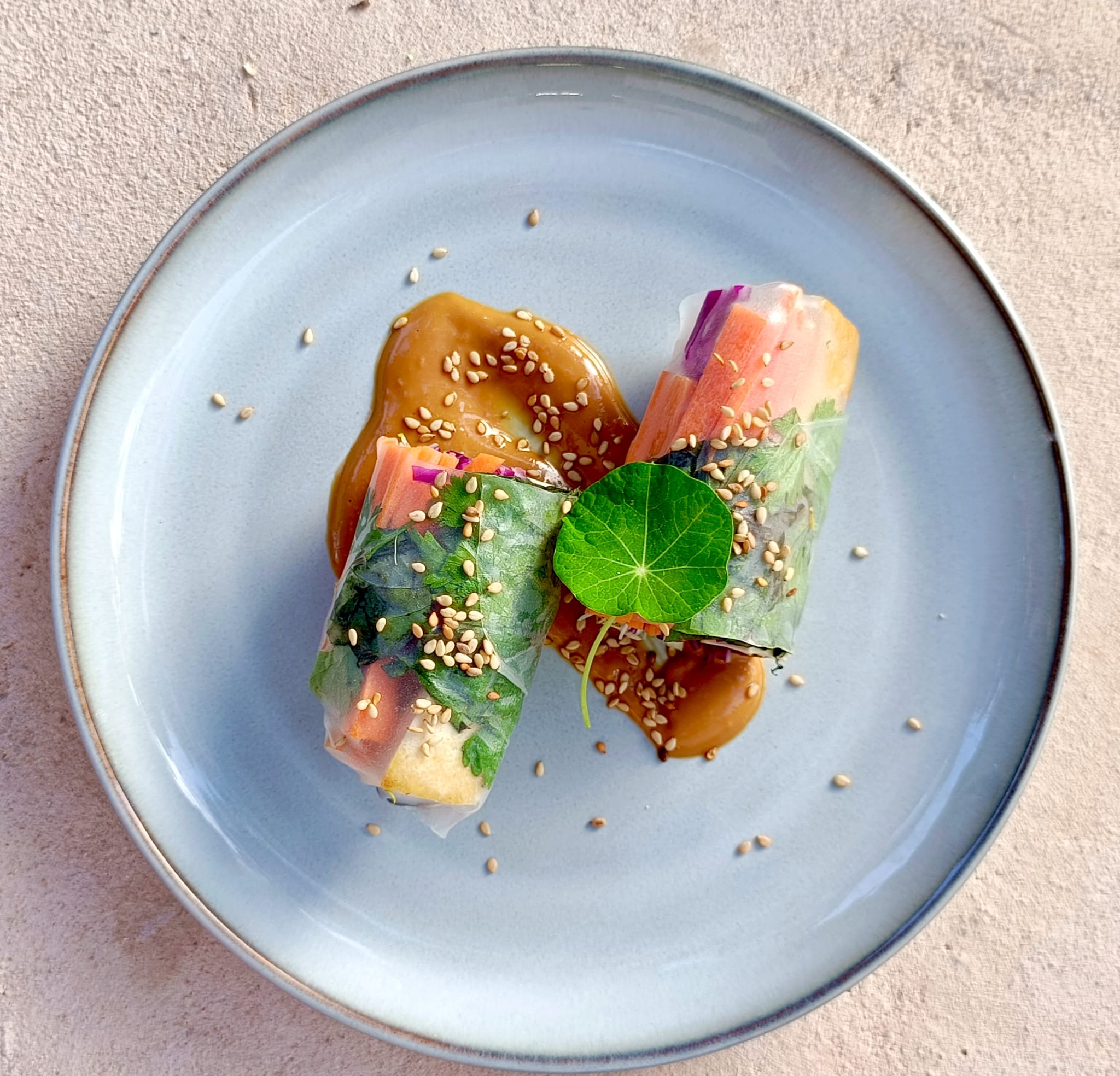 Rollitos vietnamitas con salsa satay